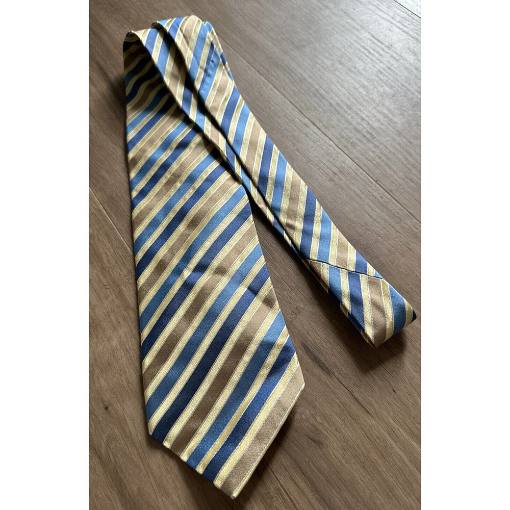 Ermenegildo Zegna blue bronze gold silver 100% silk tie 58 inches long